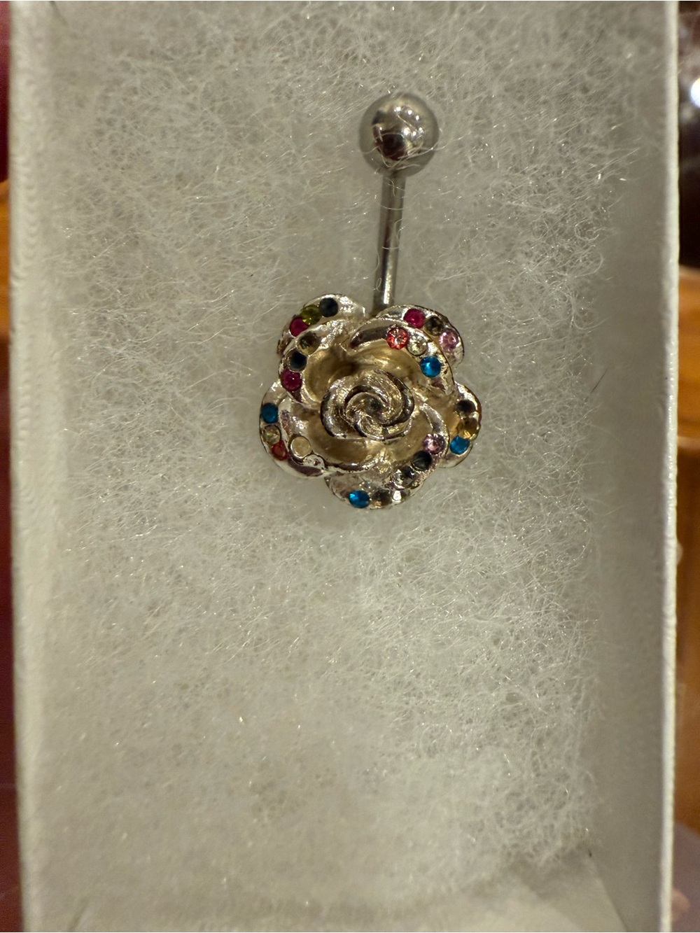 Silver Floral Multi-Color Gem Navel Ring